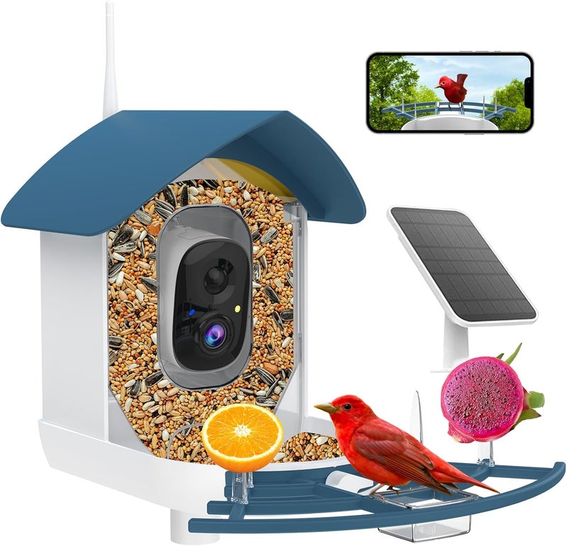 Fazoxo Bird Feeder with Camera,AI Identify Birds Species,Smart Bird Camera with Solar Powered,Auto Record FHD Birds Video in Backyard,Instant Notifications,Ideal Gift for Family and Bird Lovers,Navy Blue - Image 1